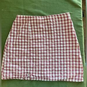 Cotton Linen Blend Gingham Pink Mini Skirt XS